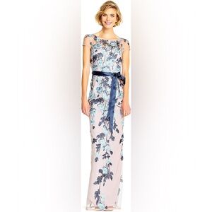 Adrianna Papell Cascading Embroidered Floral Column Gown